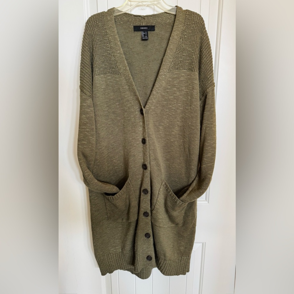 Forever 21 Long Knit Button Front Cardigan